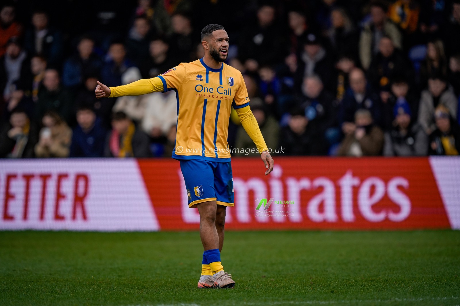Tyler Roberts of Mansfield Town reacts after a missed chance on goal  during the Emirates FA Cup fifth round match Mansfield Town vs Arsenal at One Call Stadium, Mansfield, United Kingdom on 07 March 2026

(Photo by Maynard Manyowa/News Images)