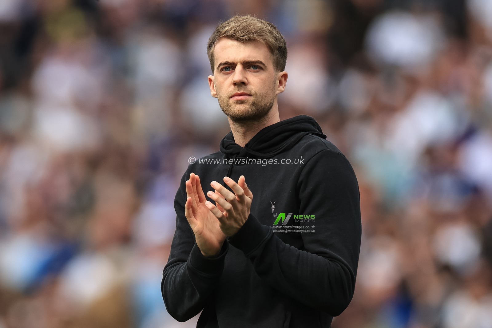 Patrick Bamford #9 of Leeds United applauds the fans after the final home game of the season
