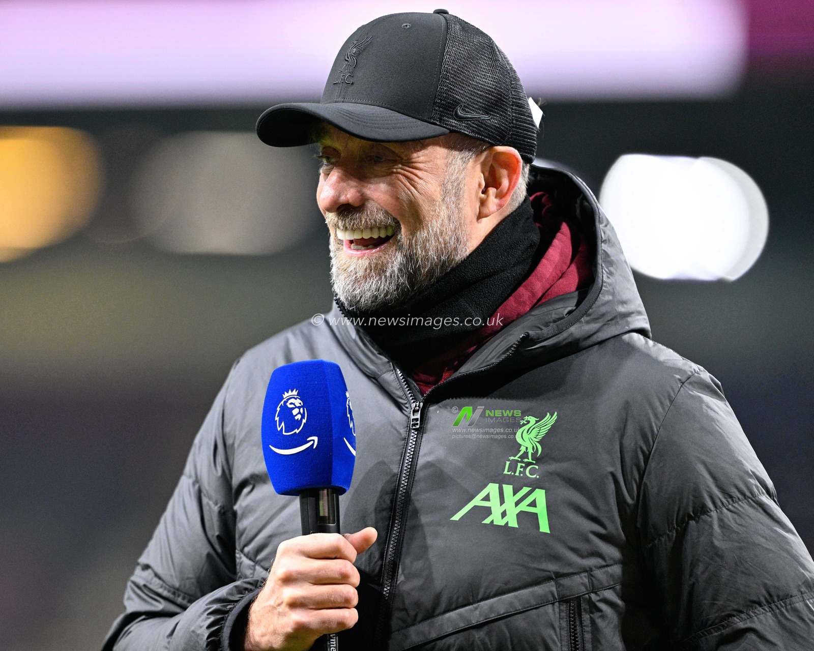 JÃ¼rgen Klopp manger of Liverpool Football Club all smiles as heâ€™s interviewed ahead of the match, during the Premier League match Burnley vs Liverpool at Turf Moor, Burnley, United Kingdom, 26th December 2023

(Photo by Cody Froggatt/News Images)