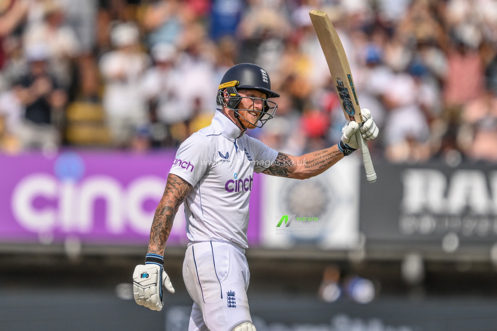 Ben Stokes of England celebrates a half century (50 runs) during the 3rd Rothesay Test Match Day 3 England vs West Indies at Edgbaston, Birmingham, United Kingdom, 28th July 2024

(Photo by Craig Thomas/News Images)