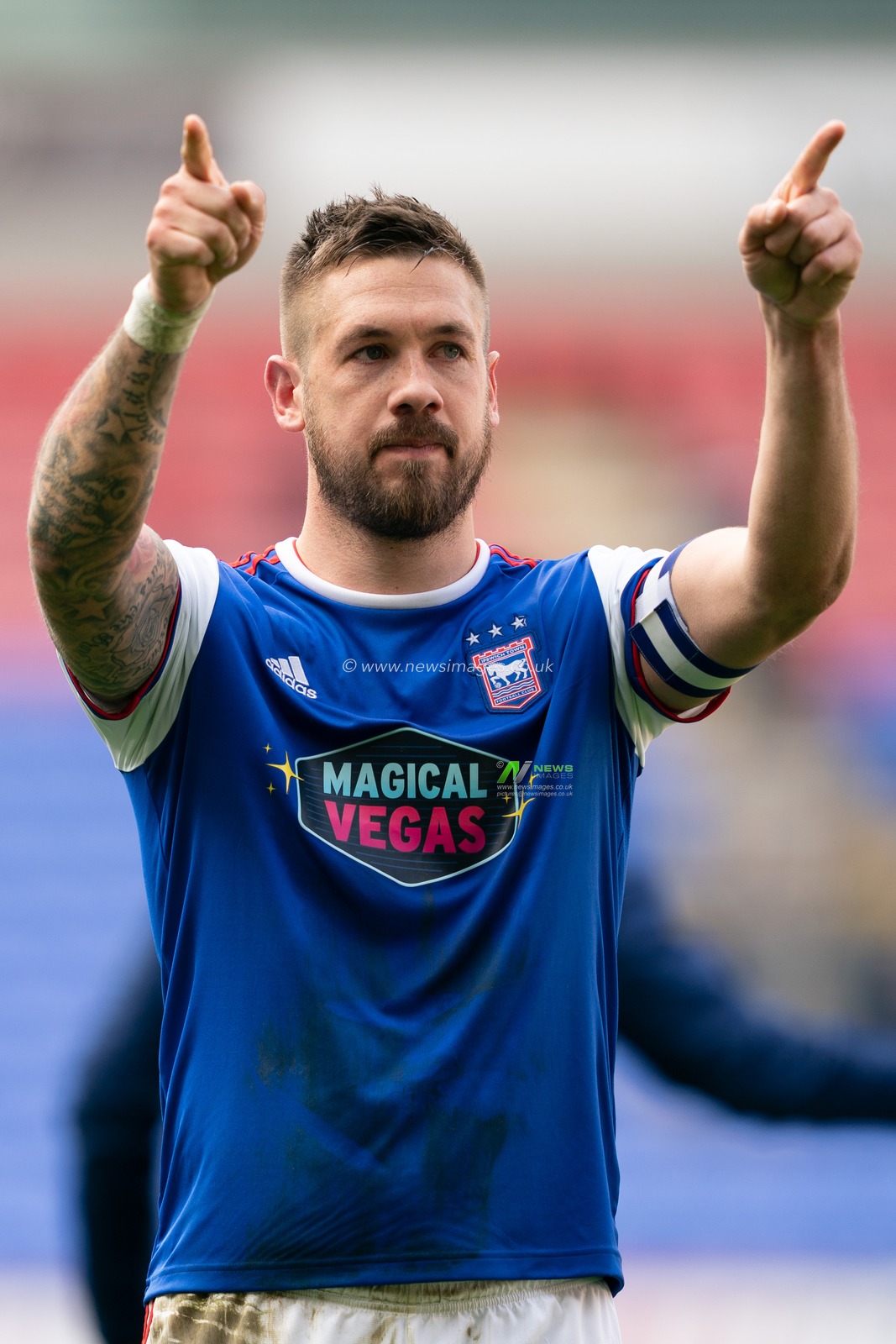 Ipswich Town Luke Chambers (C) gestures to the fans at the end of the match

6th April 2019 , University of Bolton Stadium, Bolton, England;  Sky bet Championship Football, Bolton Wanderers vs Ipswich Town 

Credit: Terry Donnelly/News Images