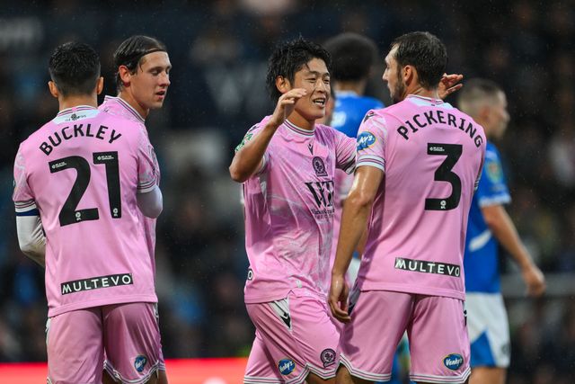 Yuki Ohashi of Blackburn Rovers celebrates his goal to make it 0-4 during the Carabao Cup match Stockport County vs Blackburn Rovers at Edgeley Park Stadium, Stockport, United Kingdom, 13th August 2024

(Photo by Craig Thomas/News Images)
