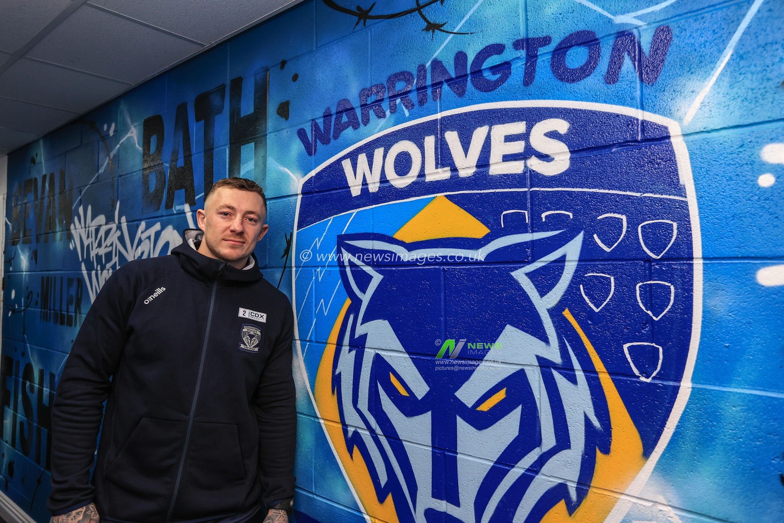 Josh Charnley #2 of Warrington Wolves arrives at the Halliwell Jones Stadium
