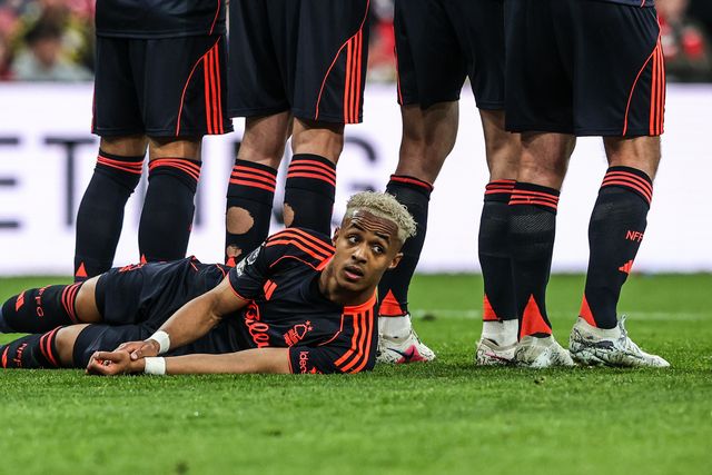 Omari Hutchinson of Nottingham Forest prepares to defend a free kick during the Premier League match Sunderland vs Nottingham Forest at Stadium Of Light, Sunderland, United Kingdom on 24 April 2026

(Photo by Alfie Cosgrove/News Images)