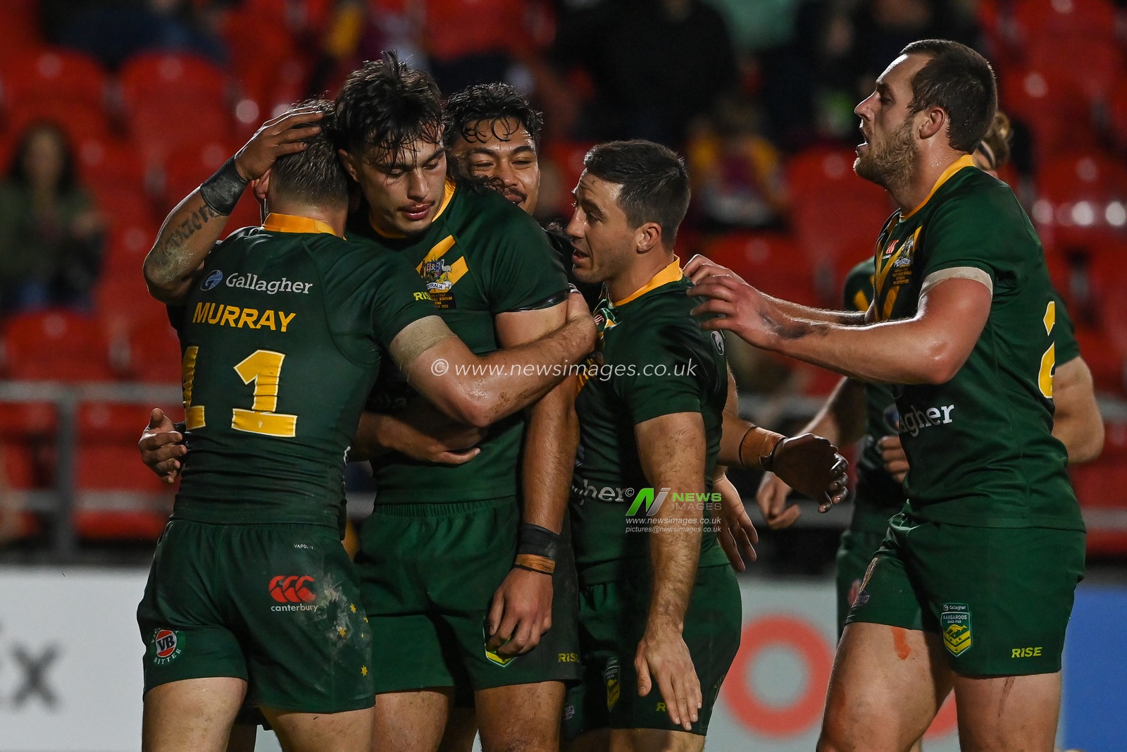Cameron Murray of Australia celebrates his try during the Rugby League World Cup 2021 match Australia vs Italy at Totally Wicked Stadium, St Helens, United Kingdom, 29th October 2022

(Photo by Craig Thomas/News Images)