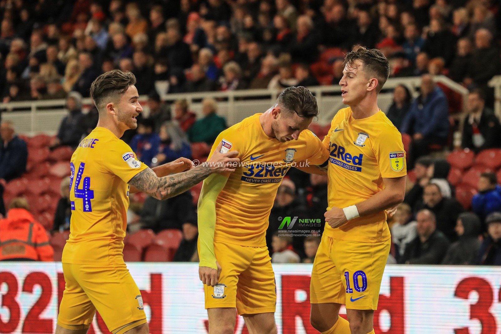 1st October 2019, Riverside Stadium, Middlesbrough, England; Sky Bet Championship, Middlesbrough v Preston North End : Josh Harrop (10) of Preston North End celebrates his goal to make it 0-1 

Credit: Mark Cosgrove/News Images
