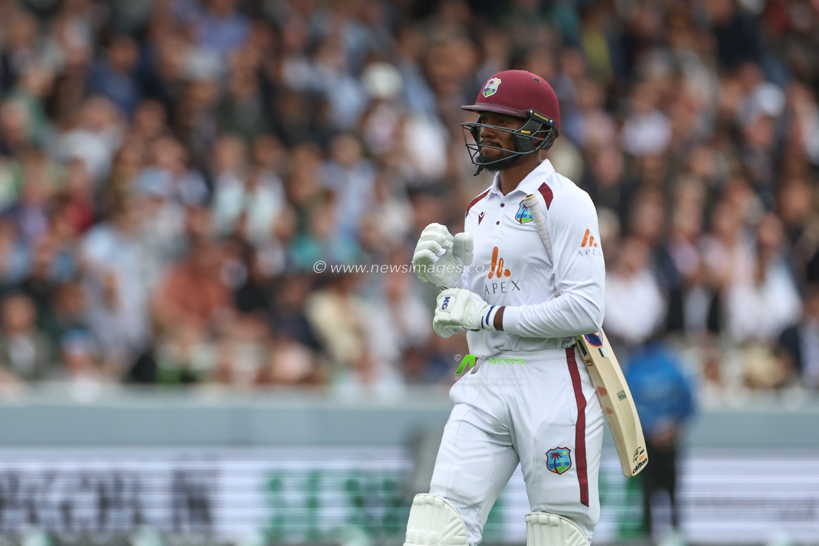 A dejected Mikyle Louis of West Indies leaves the field after being caught out during the 1st Rothesay Test Match day 1 England v West Indies at Lords, London, United Kingdom, 10th July 2024

(Photo by Mark Cosgrove/News Images)