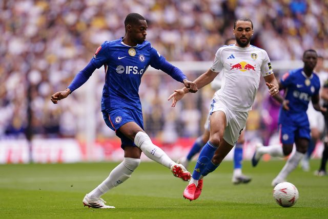 Tosin Adarabioyo of Chelsea attempts pass under pressure during the Emirates FA Cup Semi-Final match Chelsea vs Leeds United at Wembley Stadium, London, United Kingdom on 26 April 2026

(Photo by Harvey Murphy/News Images)