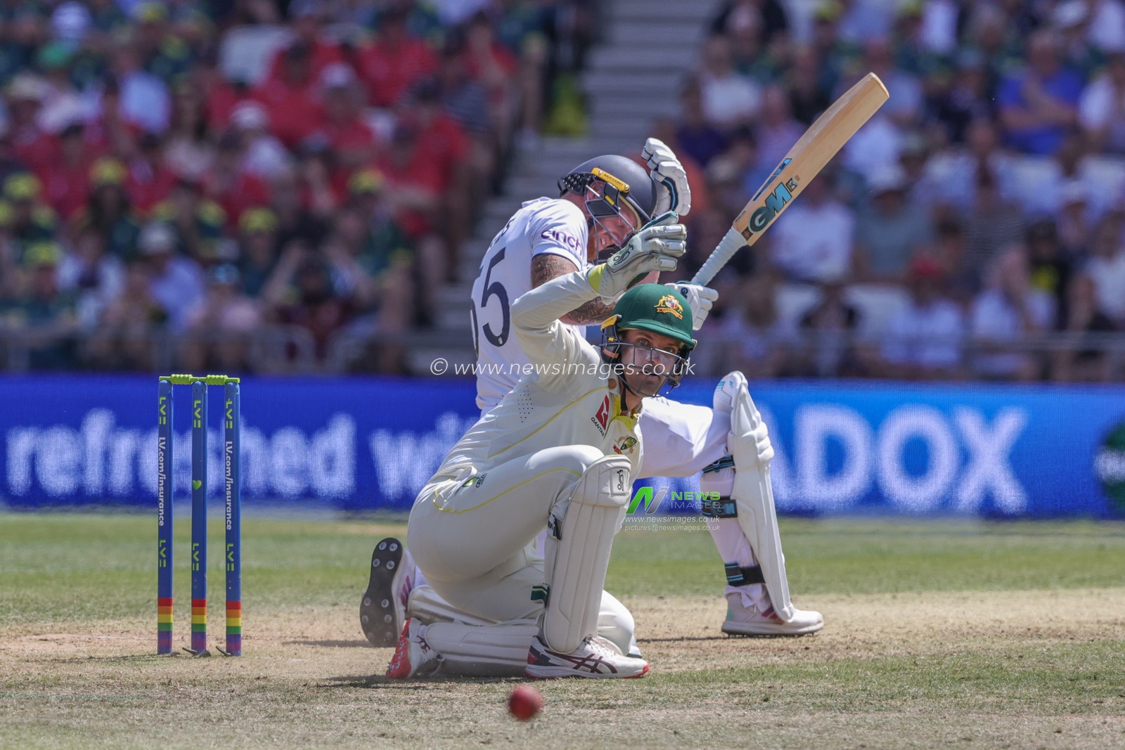 Ben Stokes of England hits the ball past Alex Carey of Australia to the boundary for four runs during the LV= Insurance Ashes Third Test Series Day 2 England v Australia at Headingley Stadium, Leeds, United Kingdom, 7th July 2023

(Photo by Mark Cosgrove/News Images)