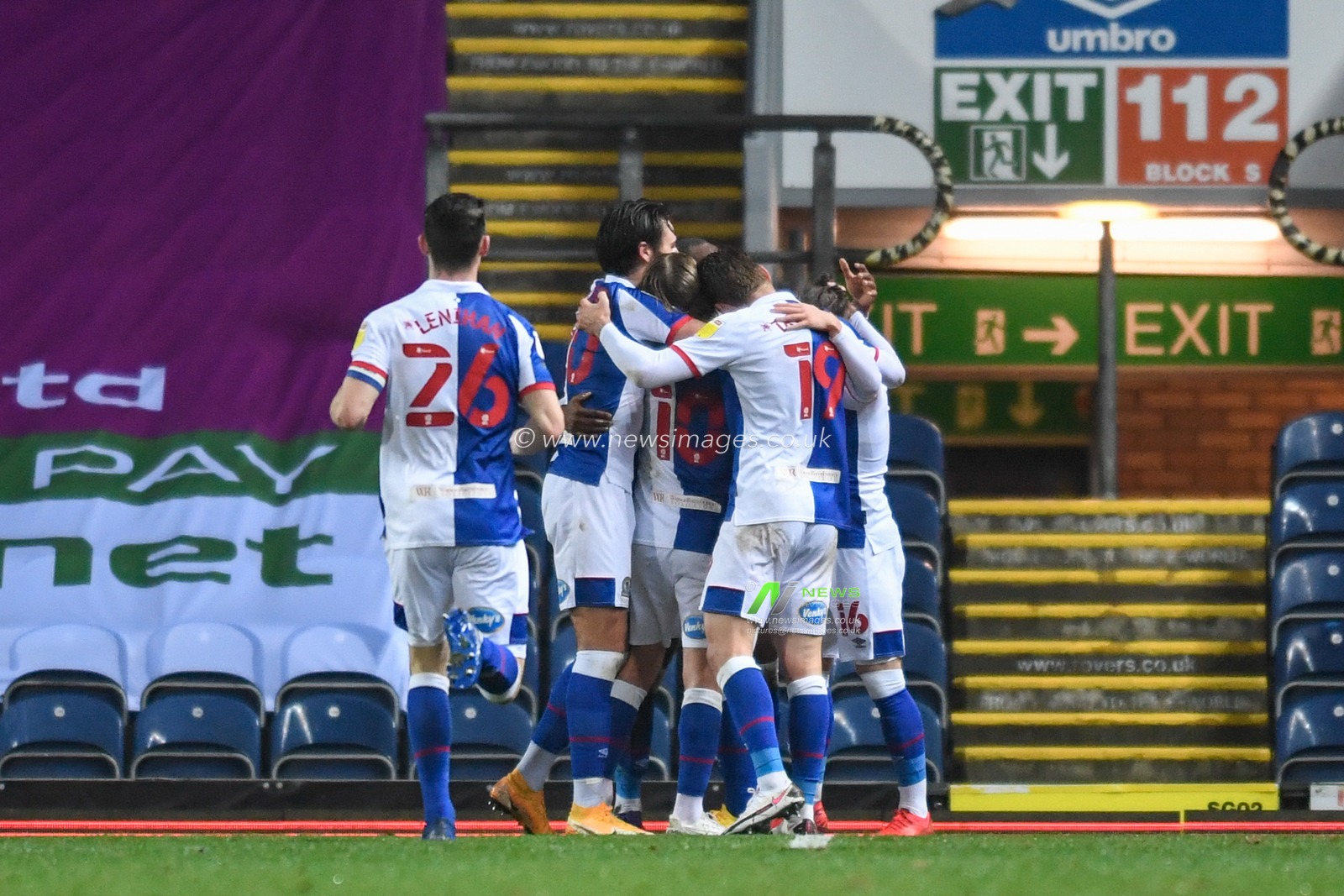 CELEBRATION Adam Armstrong #7 of Blackburn Rovers celebrates scoring a goal with his team mates to make it 1-0