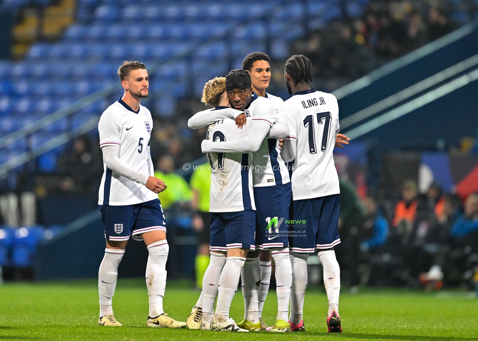 Noni Madueke of England celebrates his goal to make it 4-0 England, during the UEFA Euro U21 Qualifiers Group F match England U21 vs Luxembourg U21 at Toughsheet Community Stadium, Bolton, United Kingdom, 26th March 2024

(Photo by Cody Froggatt/News Images)