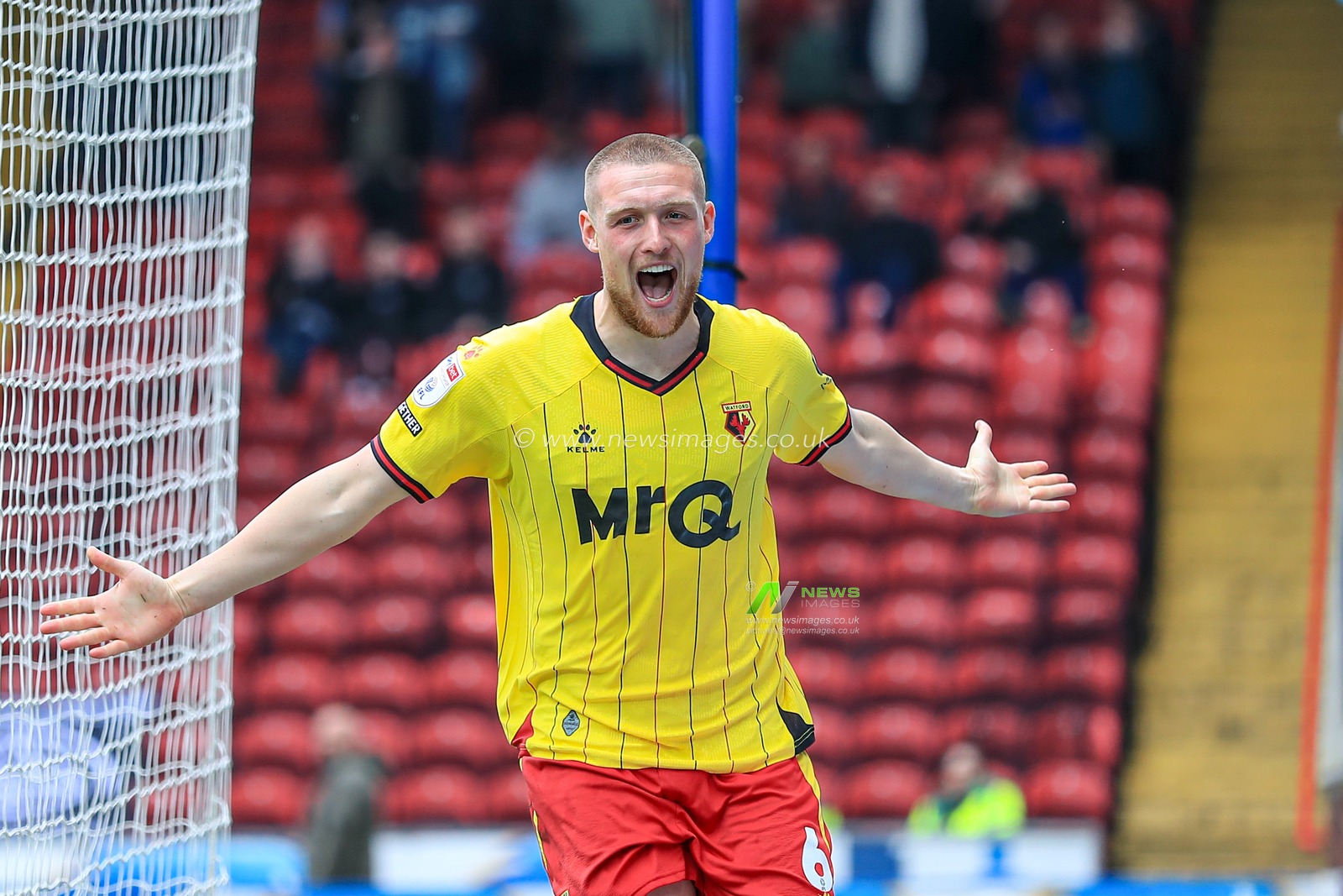Mattie Pollock of Watford celebrates after making it 1-0 during the Sky Bet Championship match Blackburn Rovers vs Watford at Ewood Park, Blackburn, United Kingdom, 26th April 2025

(Photo by Jorge Horsted/News Images)