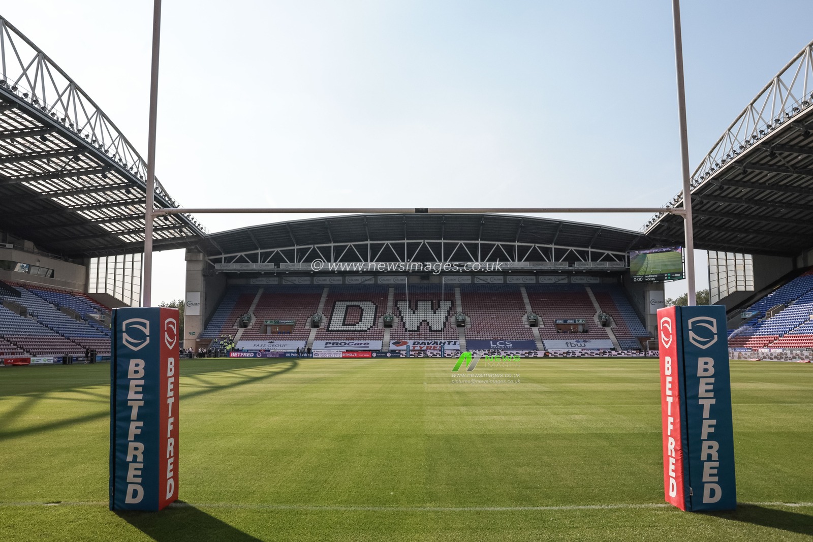 A general view of Brick Community Stadiumduring the Betfred Super League round 18 match Wigan Warriors vs Warrington Wolves at The Brick Community Stadium, Wigan, United Kingdom on 10 July 2026

(Photo by Mark Cosgrove/News Images)