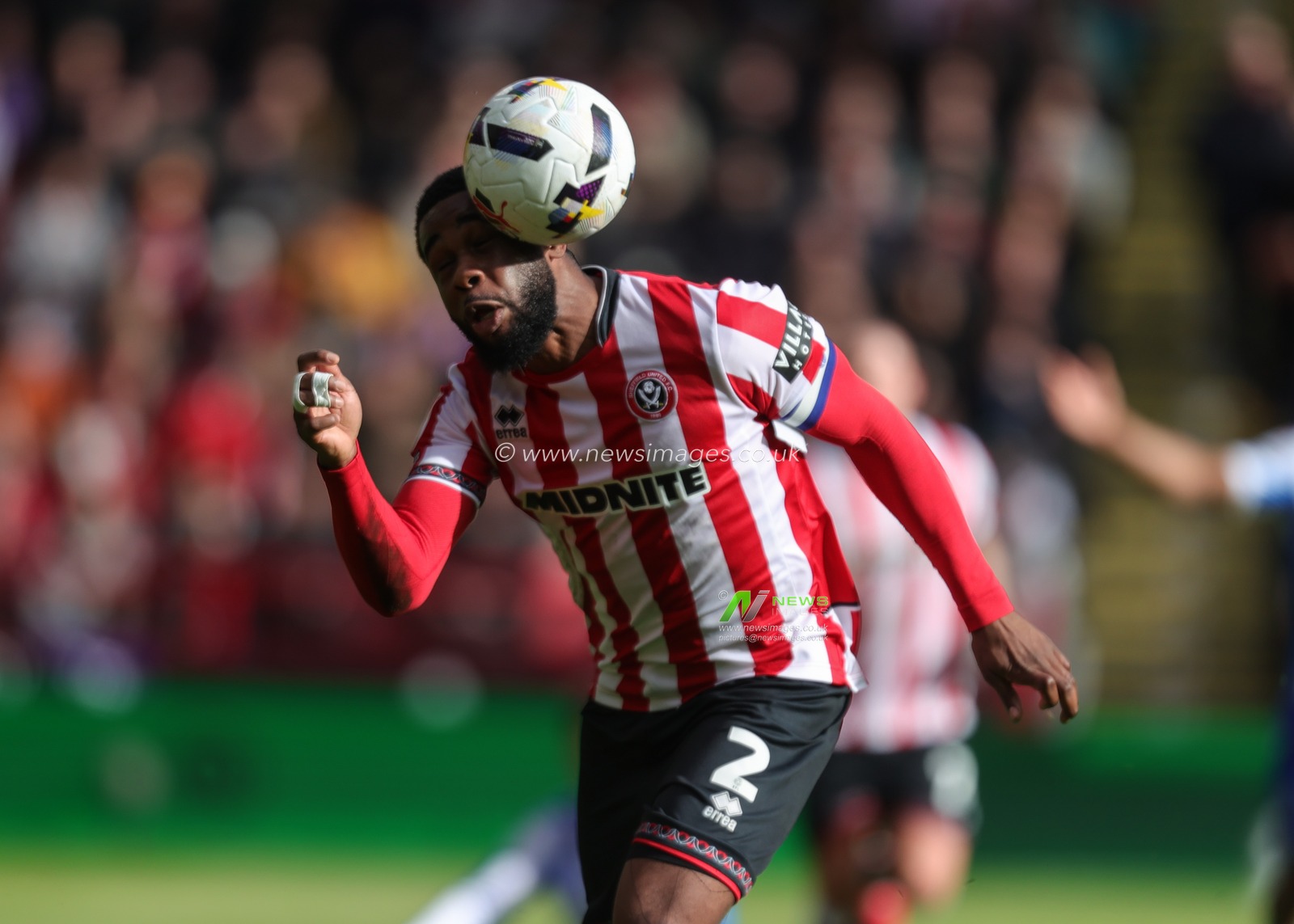 Japhet Tanganga of Sheffield United heads ball on during the Sky Bet Championship match Sheffield United vs Sheffield Wednesday at Bramall Lane, Sheffield, United Kingdom on 22 February 2026

(Photo by Richard Bierton/News Images)