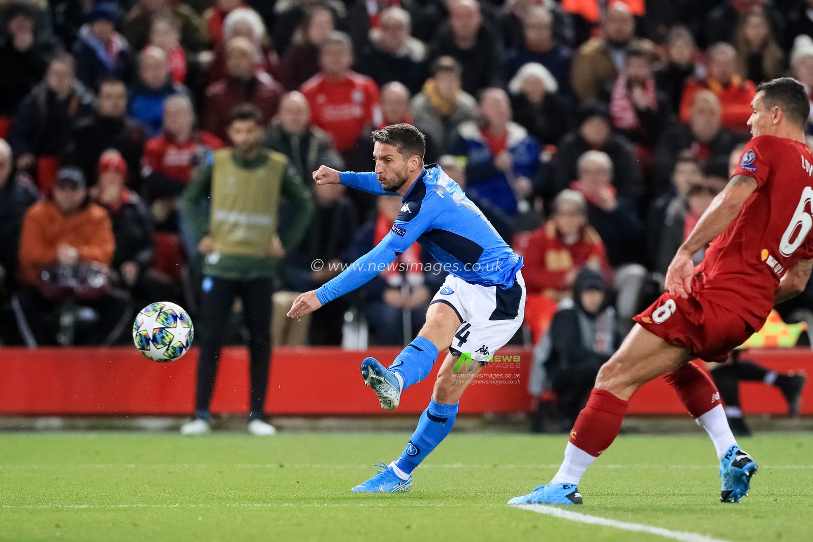 27th November 2019, Anfield, Liverpool, England; UEFA Champions League, Liverpool v Napoli : Dries Mertens (14) of Napoli shoots and scores to make it 0-1

Credit: Mark Cosgrove/News Images