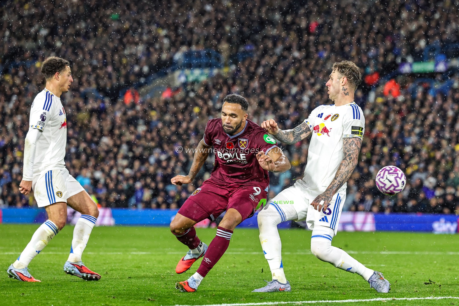 Callum Wilson of West Ham United takes a back heel shot on goal saved by the keeper during the Premier League match Leeds United vs West Ham United at Elland Road, Leeds, United Kingdom, 24th October 2025

(Photo by Mark Cosgrove/News Images)