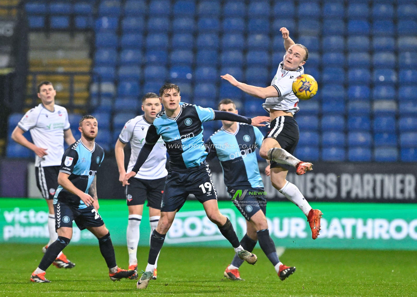 Kyle Dempsey of Bolton Wanderers wins a head, during the Sky Bet League 1 match Bolton Wanderers vs Wycombe Wanderers at Toughsheet Community Stadium, Bolton, United Kingdom, 13th February 2024

(Photo by Cody Froggatt/News Images)