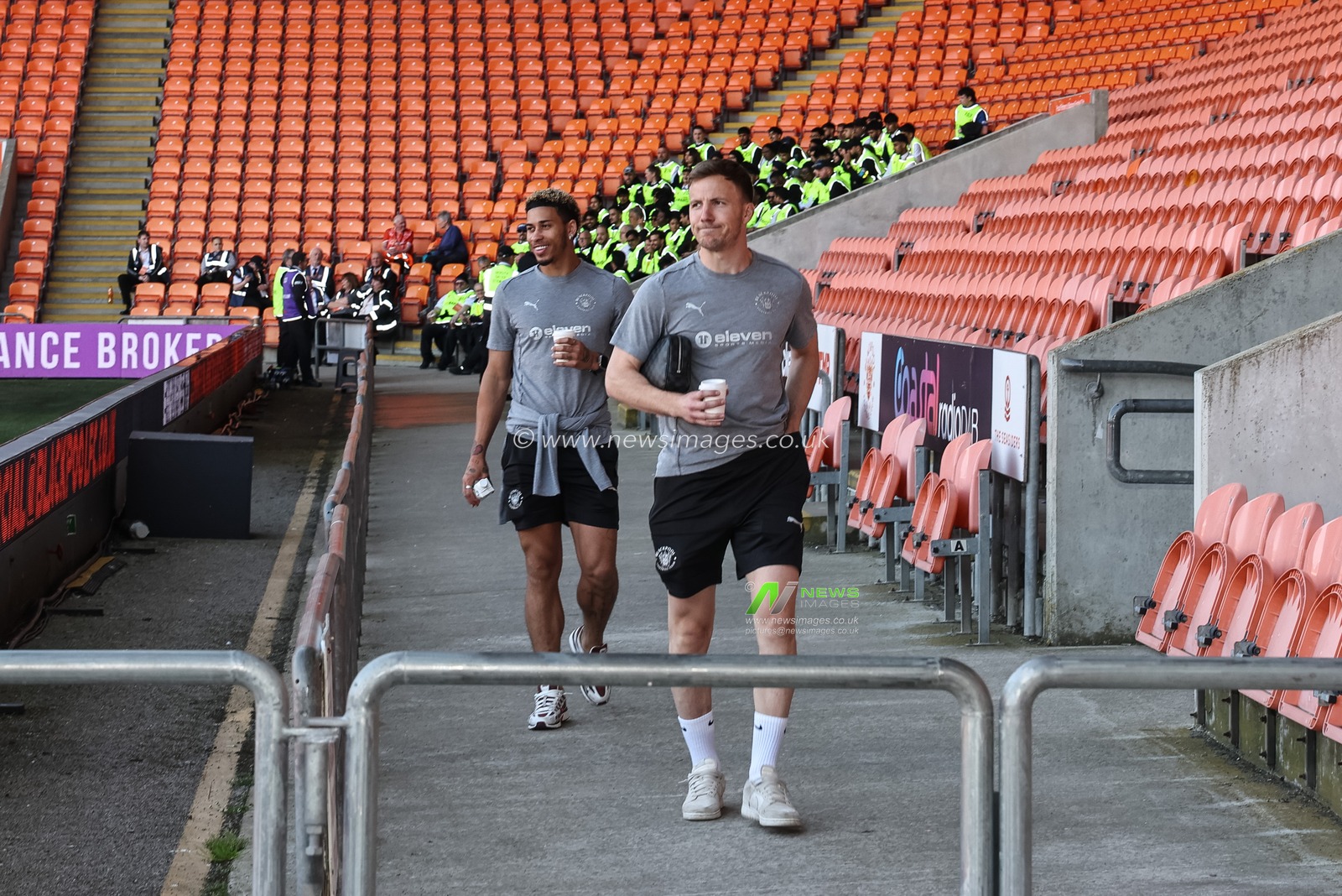 Lee Evans of Blackpool and Jordan Lawrence-Gabriel of Blackpool arrive during the Sky Bet League 1 match Blackpool vs Birmingham City at Bloomfield Road, Blackpool, United Kingdom, 30th April 2025

(Photo by Mark Cosgrove/News Images)