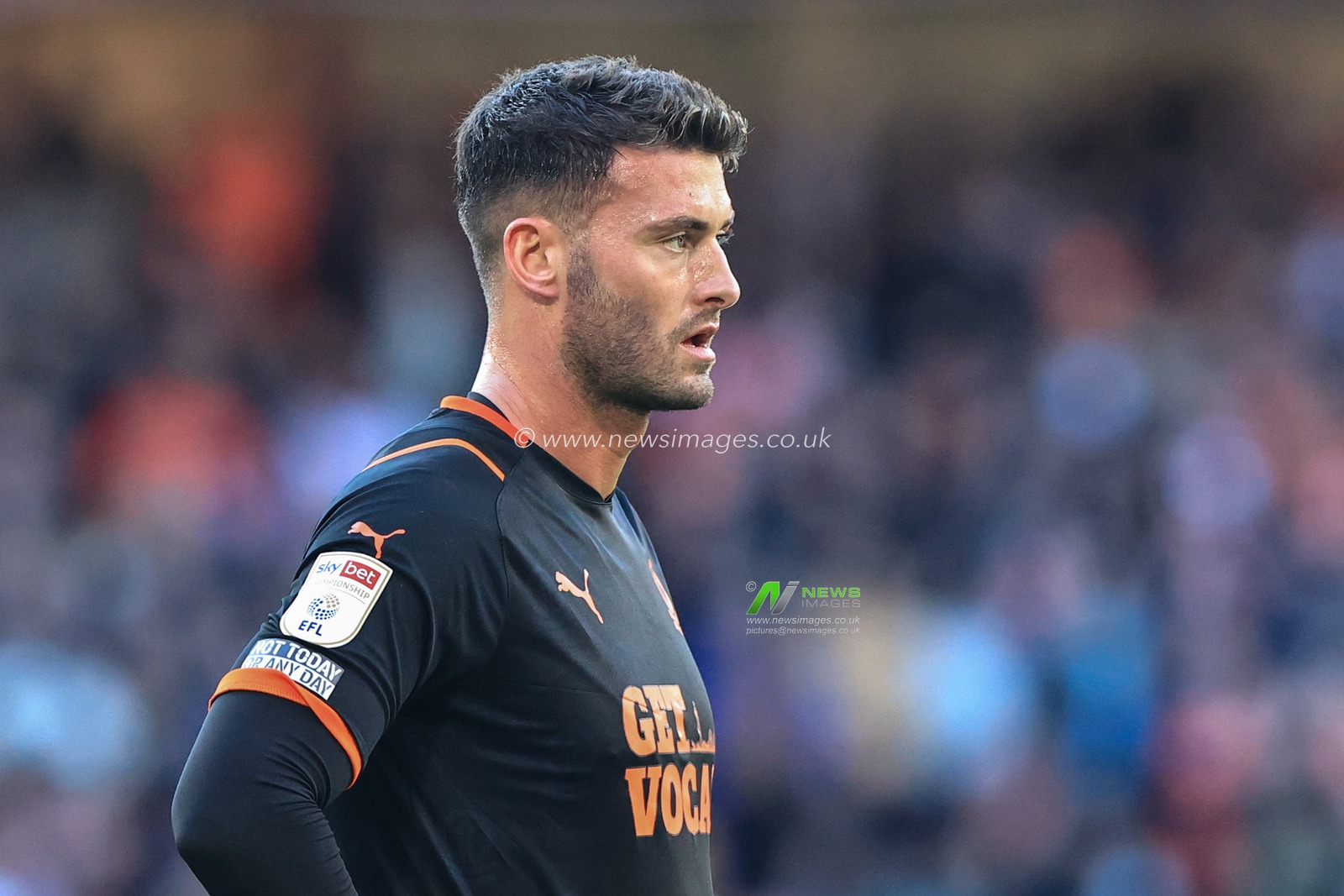 Gary Madine #14 of Blackpool during the game