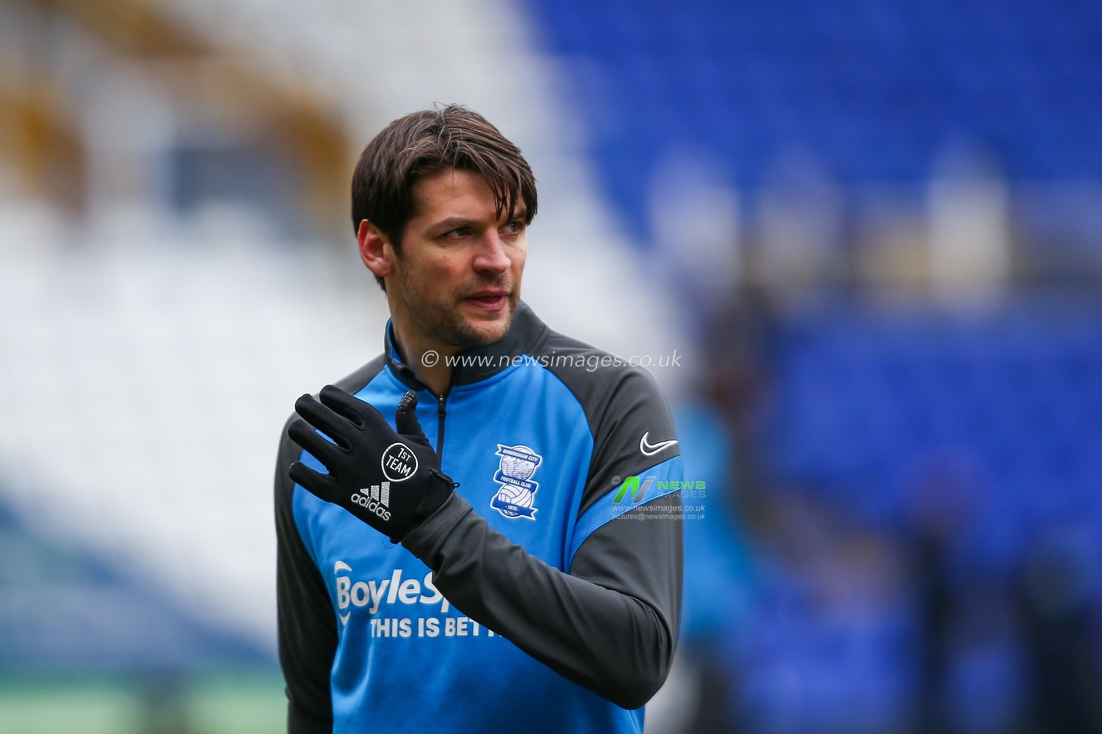 George Friend #5 of Birmingham City warming up ahead of the game against Luton Town