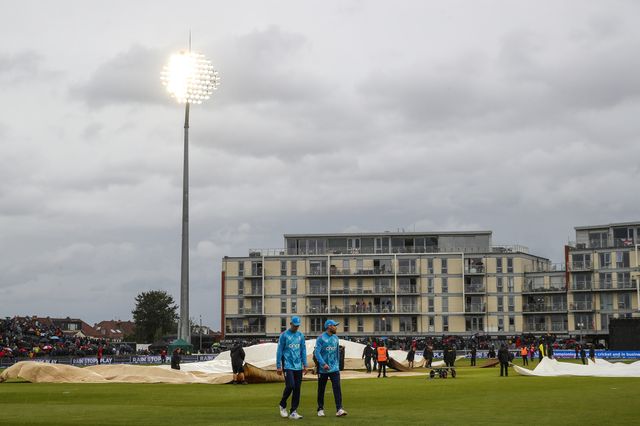 Players leave the field as the rain covers come on during the Fifth Metro Bank One Day International match England vs Australia at Seat Unique Stadium, Bristol, United Kingdom, 29th September 2024

(Photo by Gareth Evans/News Images)