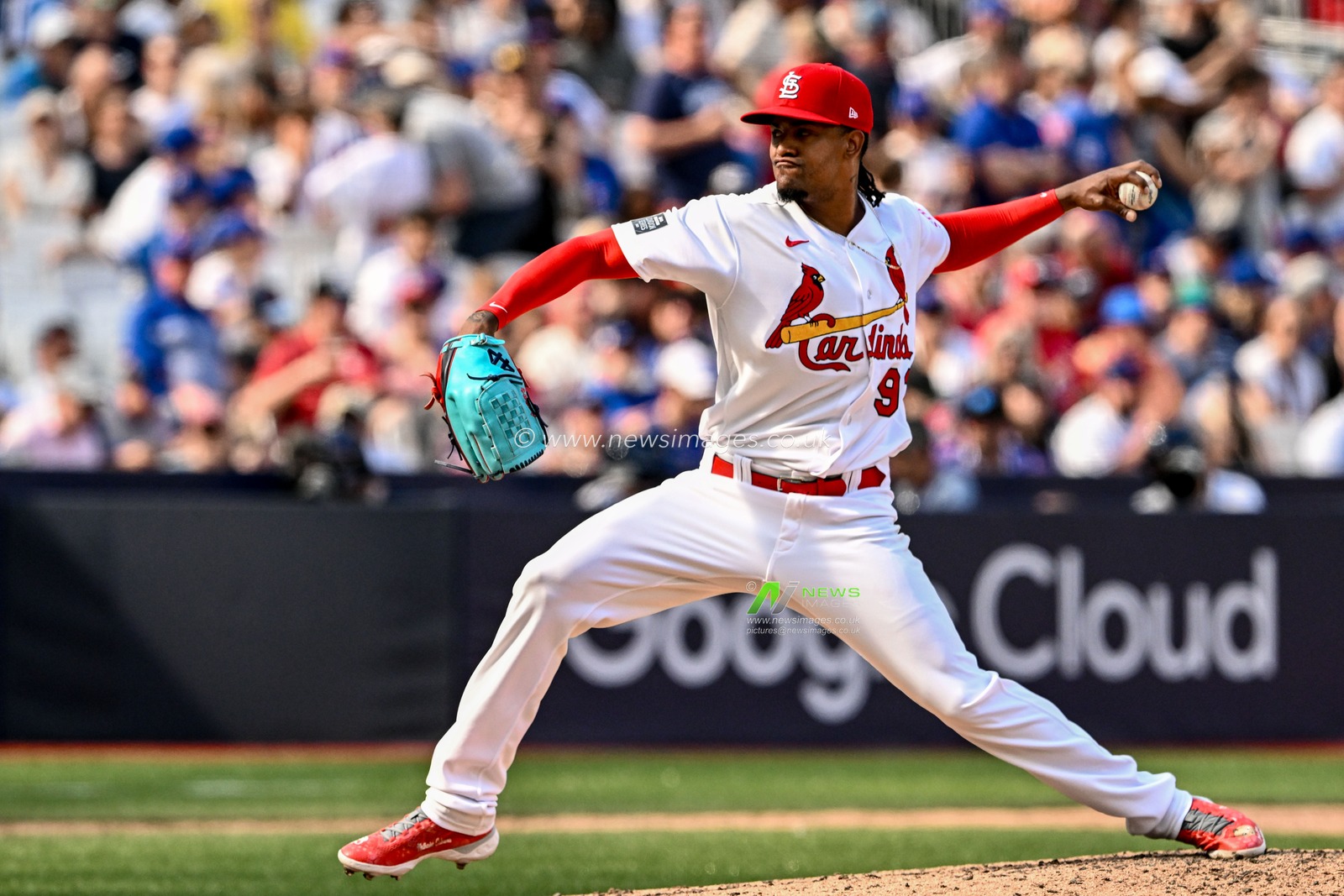 Genesis Cabrera #92 of the St. Louis Cardinals pitches during the 2023 MLB London Series match St. Louis Cardinals vs Chicago Cubs at London Stadium, London, United Kingdom, 25th June 2023

(Photo by Craig Thomas/News Images)