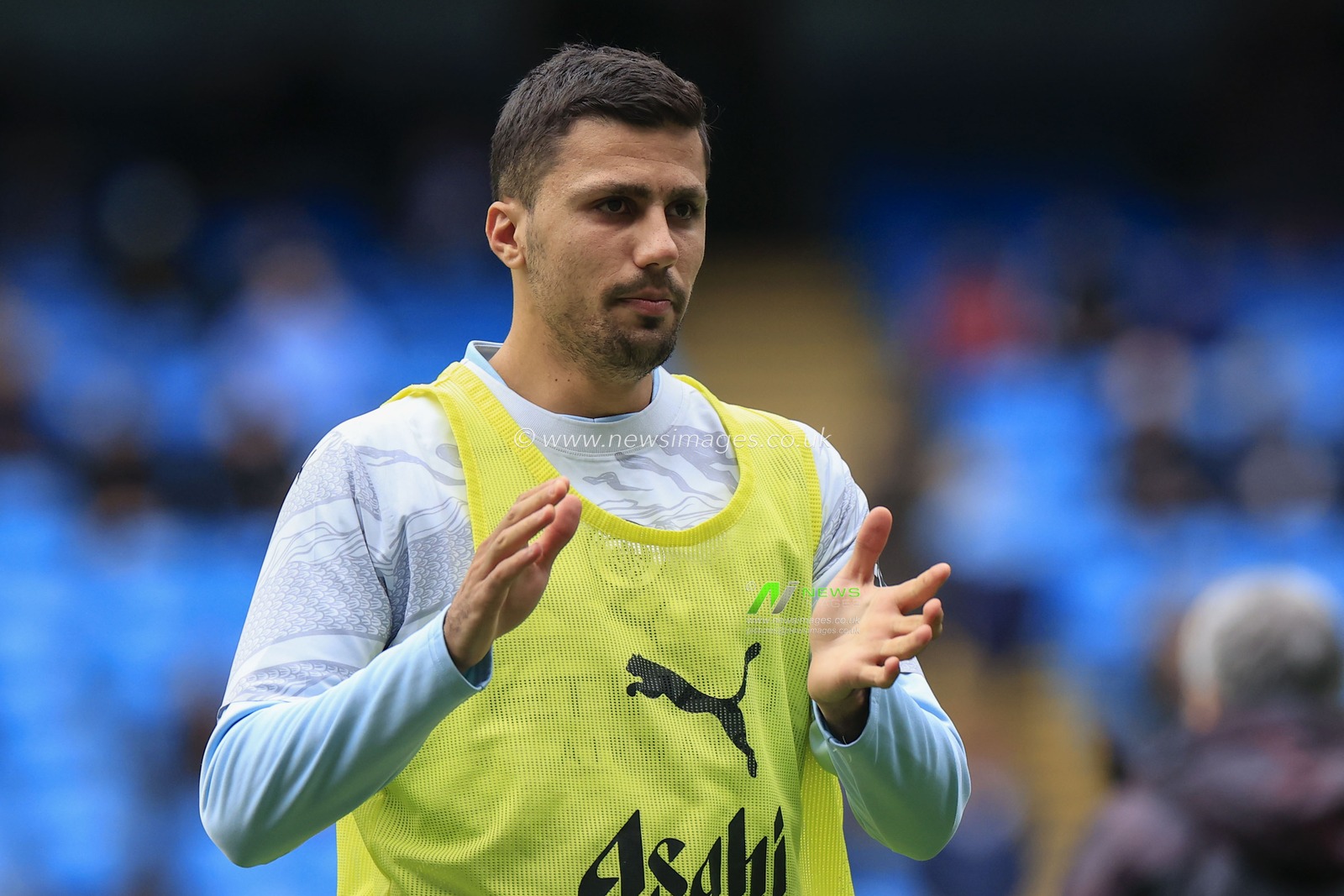 Rodrigo of Manchester City during the warm up ahead of the Premier League match Manchester City vs Everton at Etihad Stadium, Manchester, United Kingdom, 10th February 2024

(Photo by Conor Molloy/News Images)