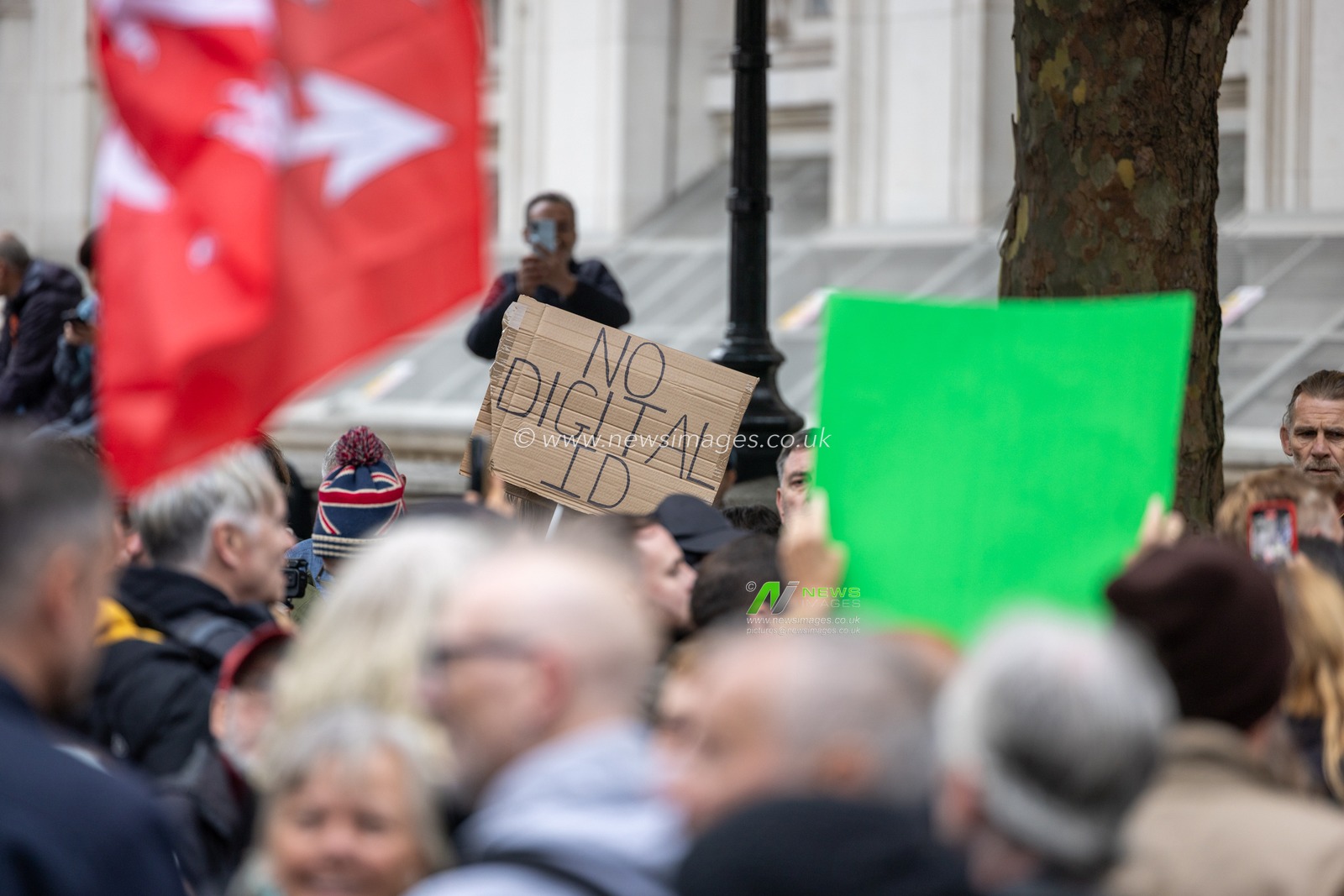 Hundreds of demonstrators gathered at Marble Arch and marched through central London to Whitehall, voicing strong opposition to the Governmentâ€™s proposed introduction of digital ID systems. Protesters carried banners and chanted slogans defending privacy, freedom, and civil liberties.

(Photo by Abdullah Bailey/News Images)