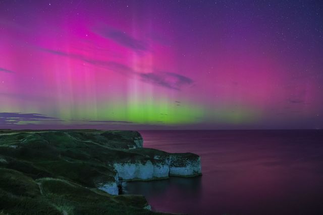 Northern Lights also know as the Aurora Borealis shines over Bempton Cliffs, Flamborough, United Kingdom, 2nd September 2025

(Photo by Mark Cosgrove/News Images)