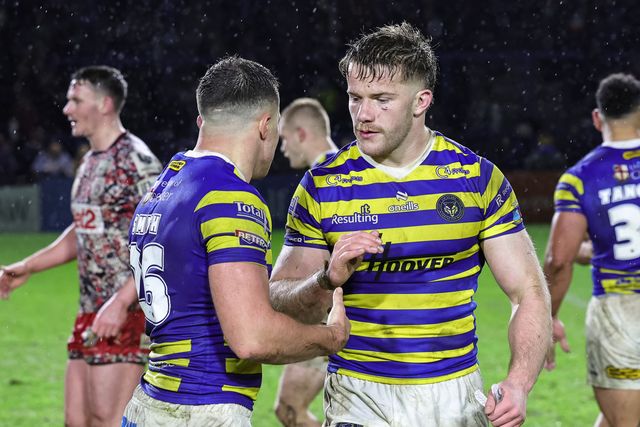 Josh Smith of Warrington Wolves and Luke Thomas of Warrington Wolves during the Pre Season match Warrington Wolves vs Leigh Leopards at Halliwell Jones Stadium, Warrington, United Kingdom, 30th January 2026

(Photo by Mark Cosgrove/News Images)