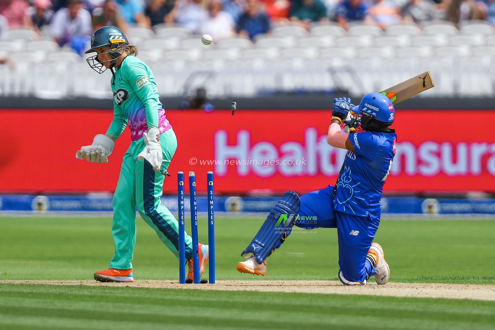 Deepti Sharma of London Spirit is bowled out by Ryana Macdonald-Gay of Oval Invincibles during the The Hundred match London Spirit Women vs Oval Invincibles Women at Lords, London, United Kingdom, 4th August 2024

(Photo by Izzy Poles/News Images)