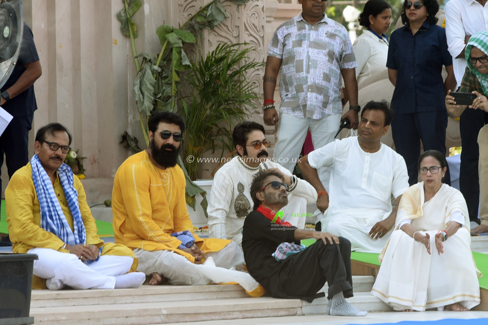 West Bengal CM Mamata Banerjee with Actors Prasenjeet Chaterjee,Dev,Singer Nachiketa Chakraborty ,State Power Minister Aroop Biswas,ISKCON Kolkata VP Radharaman Das during West Bengal Chief Minister Mamata Banerjee Wednesday inaugurated the magnificent Jagannath Dham temple in the tourist town of Digha, Constructed in the traditional Kalinga architectural style, the grand structure, developed by the state government at a cost of Rs 250 crore, is expected to emerge as a major centre for pilgrimage and tourism in the region in Digha.West Bengal,India on April 30,2025.Photo by Debajyoti Chakraborty.(Photo: Debajyoti Chakraborty/News Images)