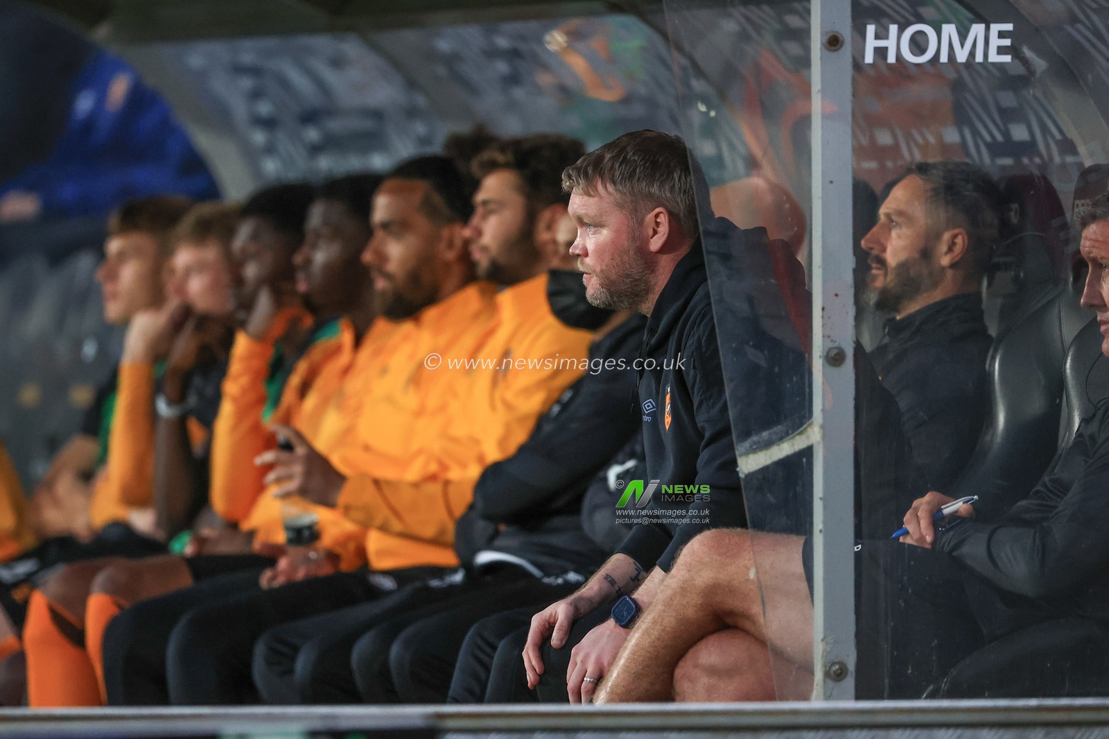 Grant McCann manager of Hull City sits and watches the game from the bench