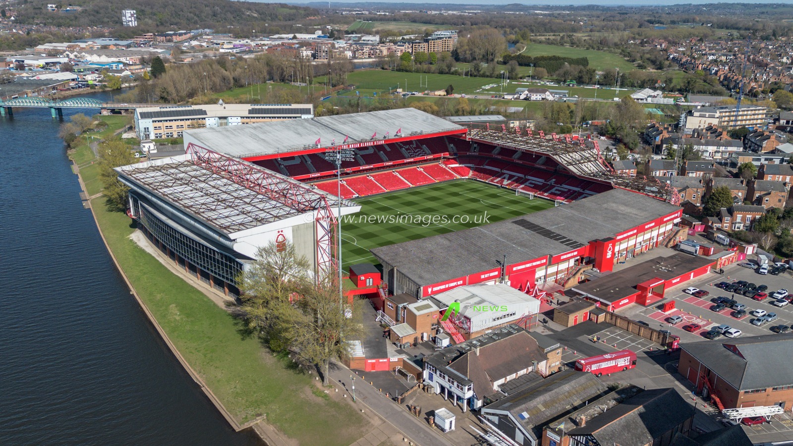 An aerial view of City Ground during the Premier League match Nottingham Forest vs Manchester United at City Ground, Nottingham, United Kingdom, 1st April 2025

(Photo by Alfie Cosgrove/News Images)