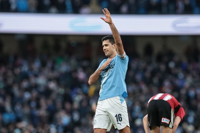 Rodrigo of Manchester City celebrates his goal to make it 2-0 during the Emirates FA Cup Third Round match Manchester City vs Exeter City at Etihad Stadium, Manchester, United Kingdom, 10th January 2026

(Photo by Mark Cosgrove/News Images)