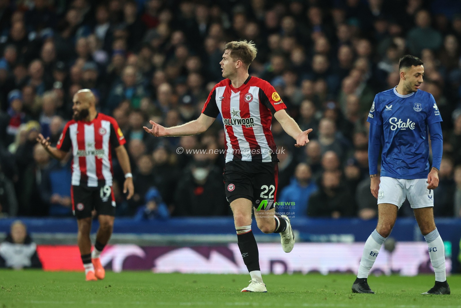 Nathan Collins of Brentford reacts during the Premier League match Everton vs Brentford at Goodison Park, Liverpool, United Kingdom, 23rd November 2024

(Photo by Alfie Cosgrove/News Images)