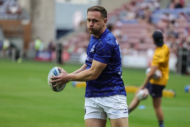 Ben Currie of Warrington Wolves in the pre-game warm up during the Betfred Super League round 18 match Wigan Warriors vs Warrington Wolves at The Brick Community Stadium, Wigan, United Kingdom on 10 July 2026

(Photo by Mark Cosgrove/News Images)
