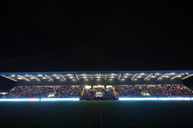 The DIY Kitchens Stadium is in darkness as the floodlights fail partway into the first half during the Betfred Challenge Cup round 4 match Wakefield Trinity vs Leeds Rhinos at DIY Kitchens Stadium, Wakefield, United Kingdom on 13 March 2026

(Photo by Mark Cosgrove/News Images)