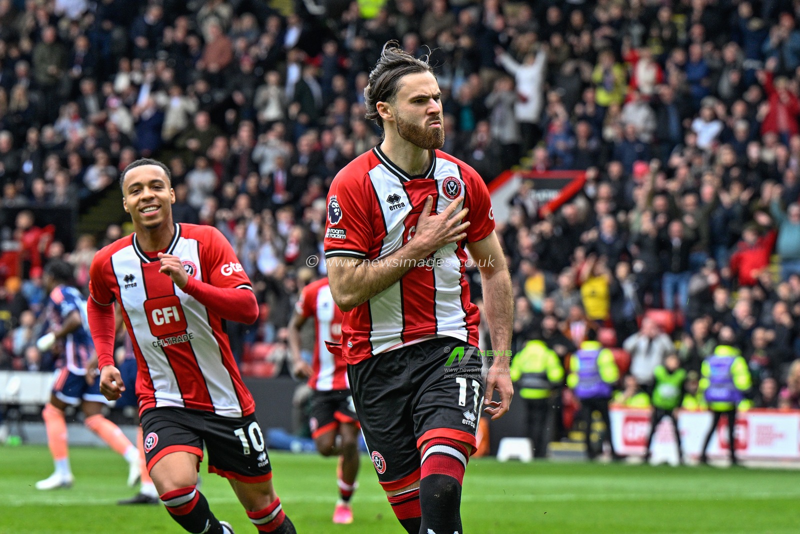 Ben Brereton DÃ­az of Sheffield United celebrates his goal to make it 1-0 during the Premier League match Sheffield United vs Nottingham Forest at Bramall Lane, Sheffield, United Kingdom, 4th May 2024

(Photo by Cody Froggatt/News Images)