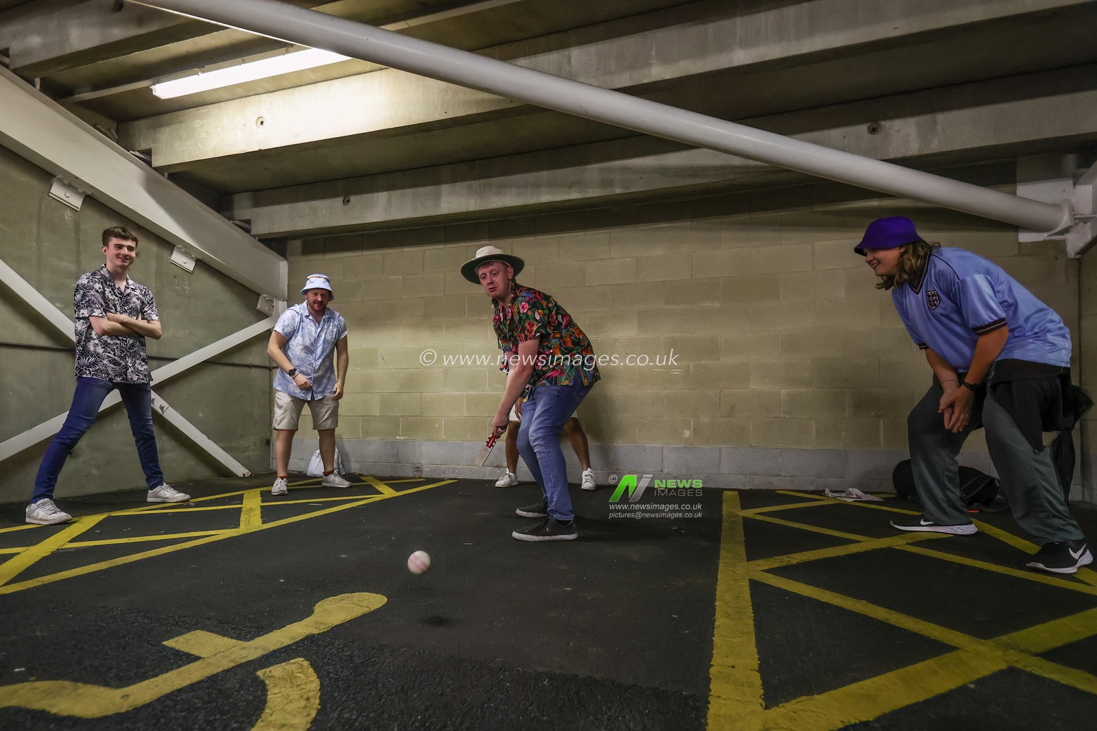 A group of people play cricket under the back of the stand during the LV= Insurance Ashes Third Test Series Day 3 England v Australia at Headingley Stadium, Leeds, United Kingdom, 8th July 2023

(Photo by Mark Cosgrove/News Images)
