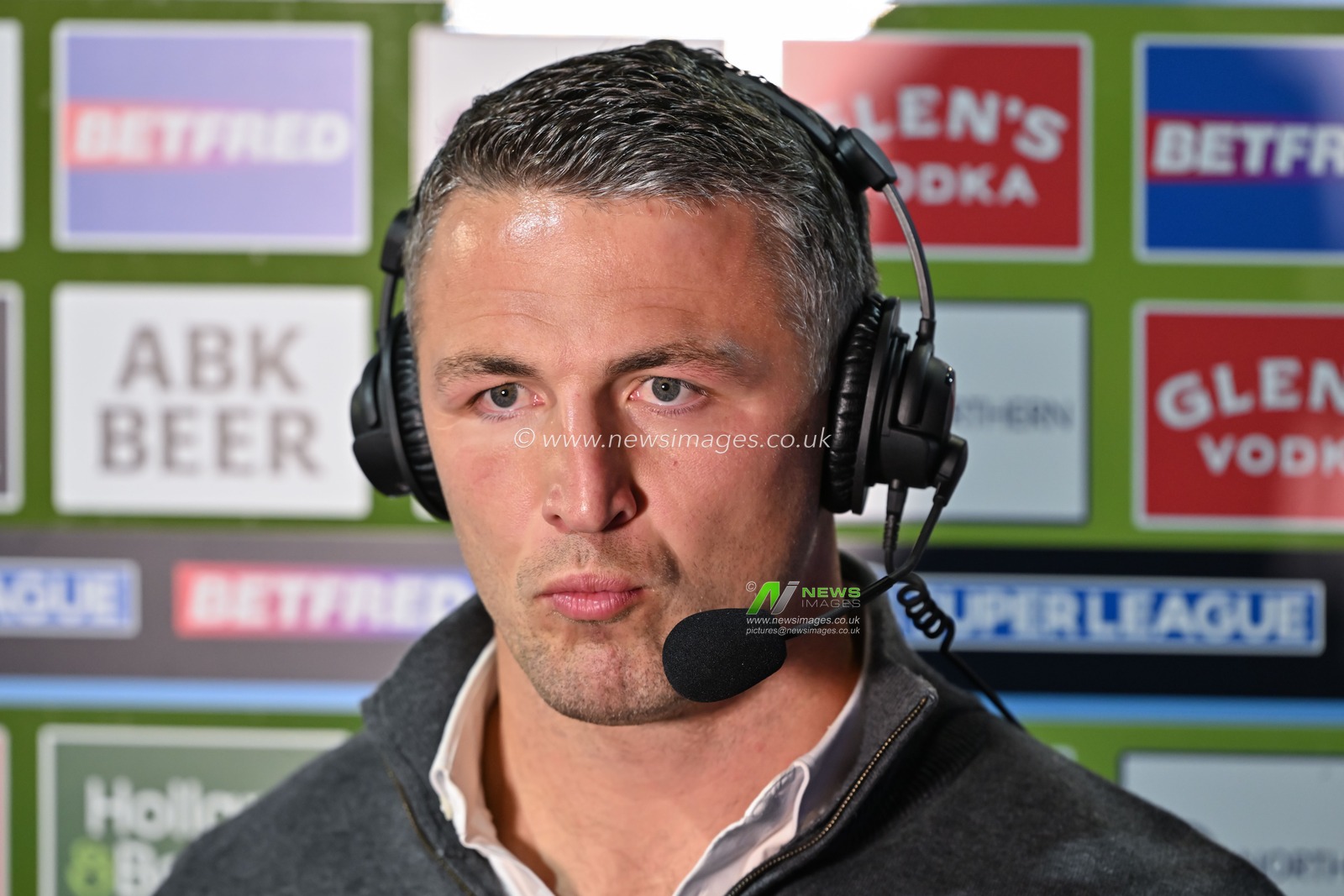Sam Burgess Head Coach of Warrington Wolves speaks at a post match interview during the Betfred Super League Round 24 match Leigh Leopards vs Warrington Wolves at Leigh Sports Village, Leigh, United Kingdom, 30th August 2024

(Photo by Cody Froggatt/News Images)