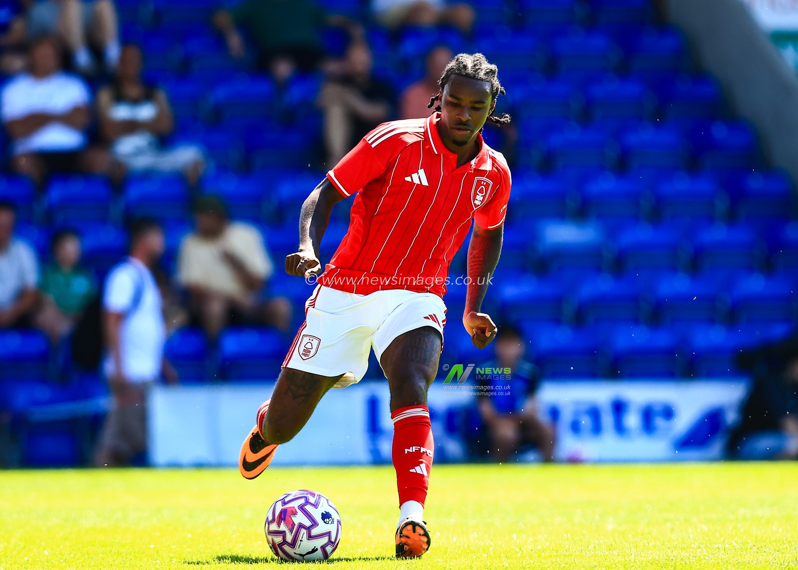 Omar Richards of Nottingham Forest on the ball during the Pre-season friendly match Chesterfield vs Nottingham Forest at SMH Group Stadiumact Stadium, Chesterfield, United Kingdom, 12th July 2025

(Photo by Richard Bierton/News Images)