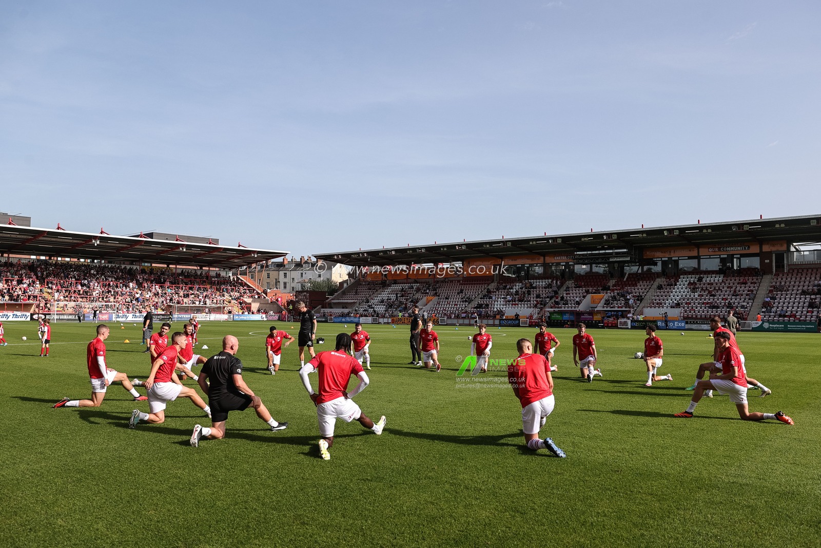 Barnsley players in the pregame warmup session during the Sky Bet League 1 match Exeter City vs Barnsley at St James' Park, Exeter, United Kingdom, 7th October 2023

(Photo by Mark Cosgrove/News Images)