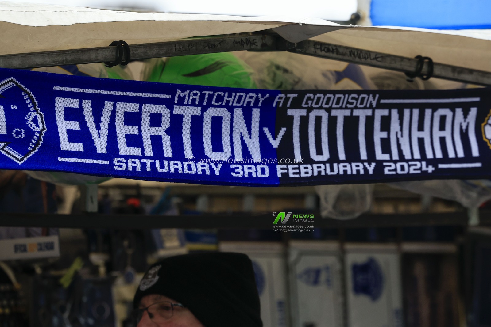 Matchdays scarves for sale outside the stadium ahead of the Premier League match Everton vs Tottenham Hotspur at Goodison Park, Liverpool, United Kingdom, 3rd February 2024

(Photo by Conor Molloy/News Images)