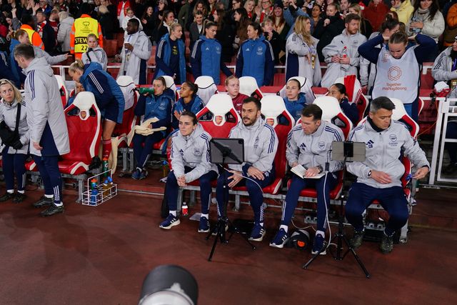 Arsenal women’s dugout during the UEFA Women's Champions League Quarter-finals match Arsenal vs Chelsea at Arsenal Stadium, London, United Kingdom on 24 March 2026

(Photo by Harvey Murphy/News Images)