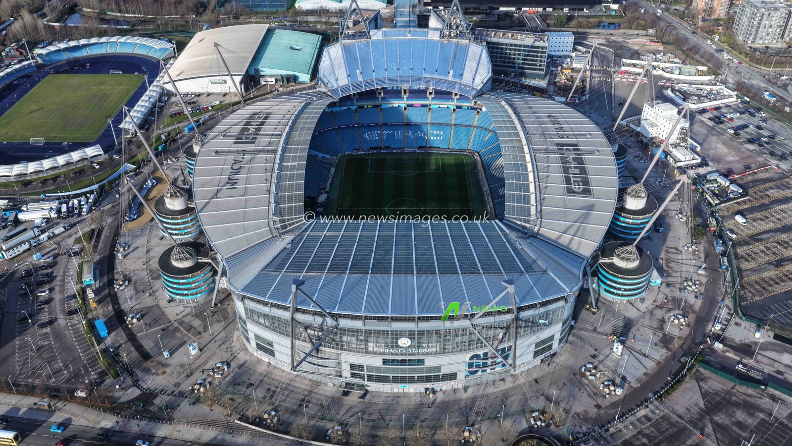 An aerial view of The City of Manchester Stadium during the UEFA Champions League Matchday 8 of 8 match Manchester City vs Galatasaray at City of Manchester Stadium, Manchester, United Kingdom on 28 January 2026

(Photo by Mark Cosgrove/News Images)