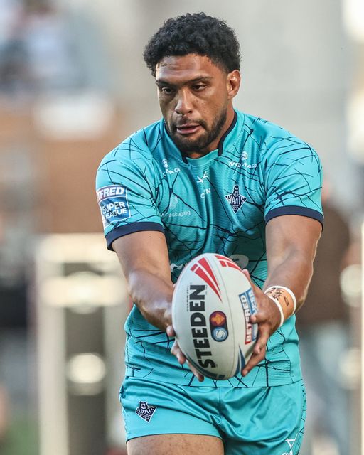 Taane Milne of Huddersfield Giants during pre-game warm up during the Betfred Super League round 18 match Wigan Warriors vs Huddersfield Giants at The Brick Community Stadium, Wigan, United Kingdom, 11th July 2025

(Photo by Alfie Cosgrove/News Images)