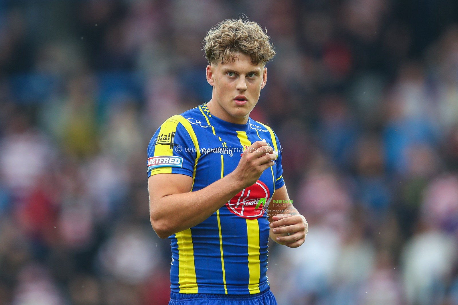 Arron Lindop of Warrington Wolves during the Betfred Super League Round 13 match Warrington Wolves vs Wigan Warriors at Halliwell Jones Stadium, Warrington, United Kingdom, 1st June 2024

(Photo by Gareth Evans/News Images)