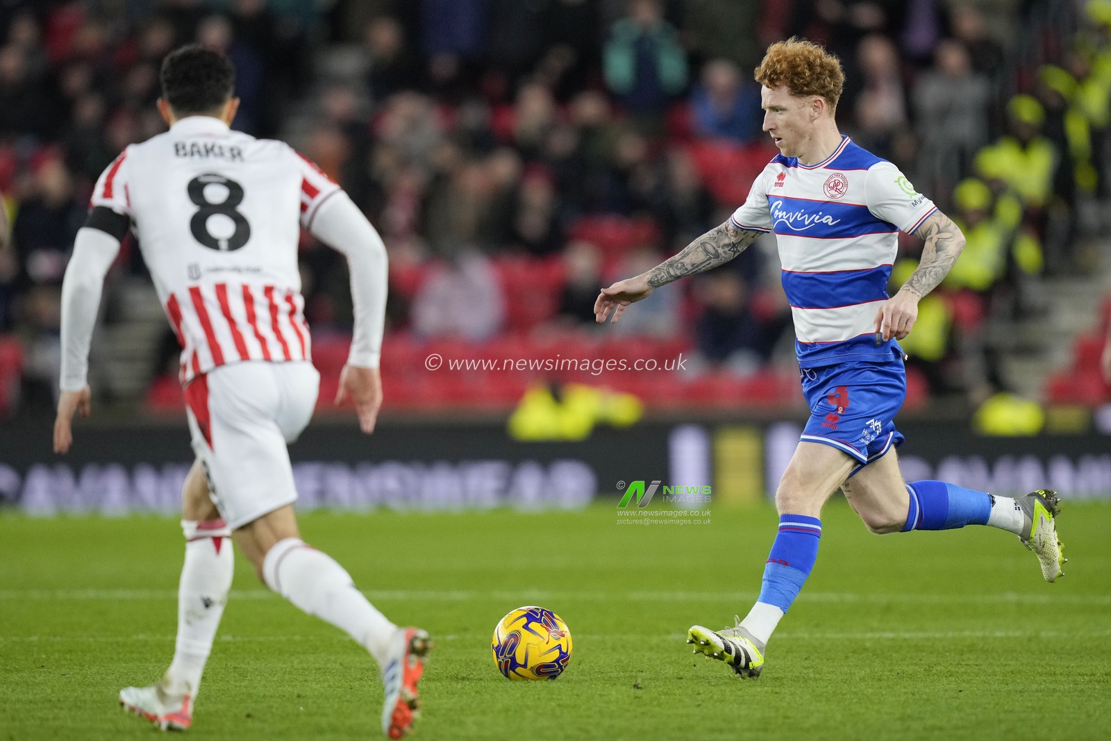 Jack Colback of QPR runs at the QPR defence during the Sky Bet Championship match Stoke City vs Queens Park Rangers at Bet365 Stadium, Stoke-on-Trent, United Kingdom, 14th February 2024

(Photo by Steve Flynn/News Images)