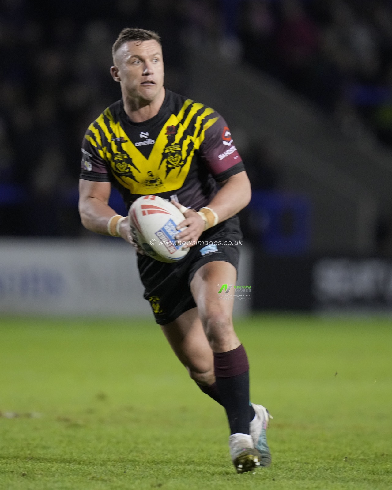 Josh Drinkwater of Warrington Wolves during the Rugby League Joe Philbin Testimonial match Warrington Wolves vs Leigh Leopards at Halliwell Jones Stadium, Warrington, United Kingdom, 3rd February 2024

(Photo by Steve Flynn/News Images)